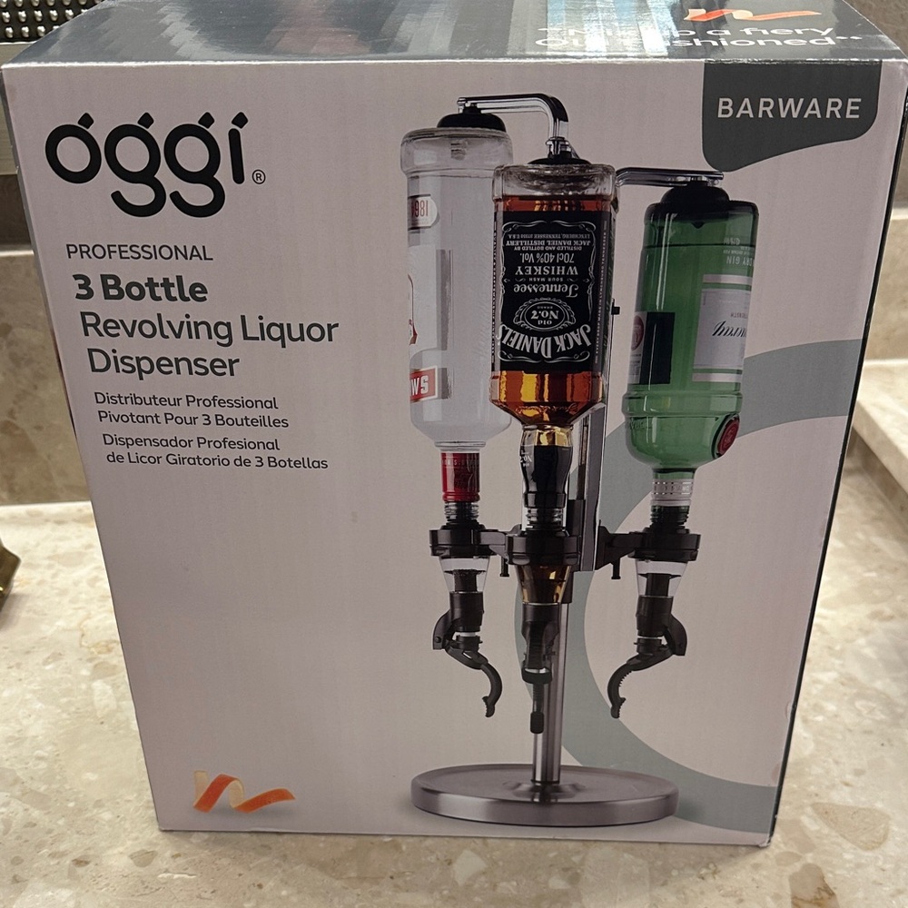 Oggi 3-Bottle Revolving Liquor Dispenser, Stainless Steel